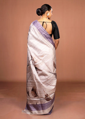 Cream Tussar Silk Saree With Blouse Piece