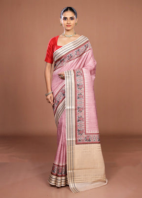Pink Tussar Silk Saree With Blouse Piece