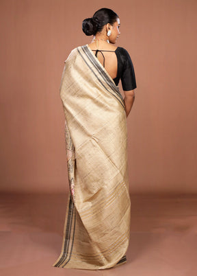 Cream Tussar Silk Saree With Blouse Piece