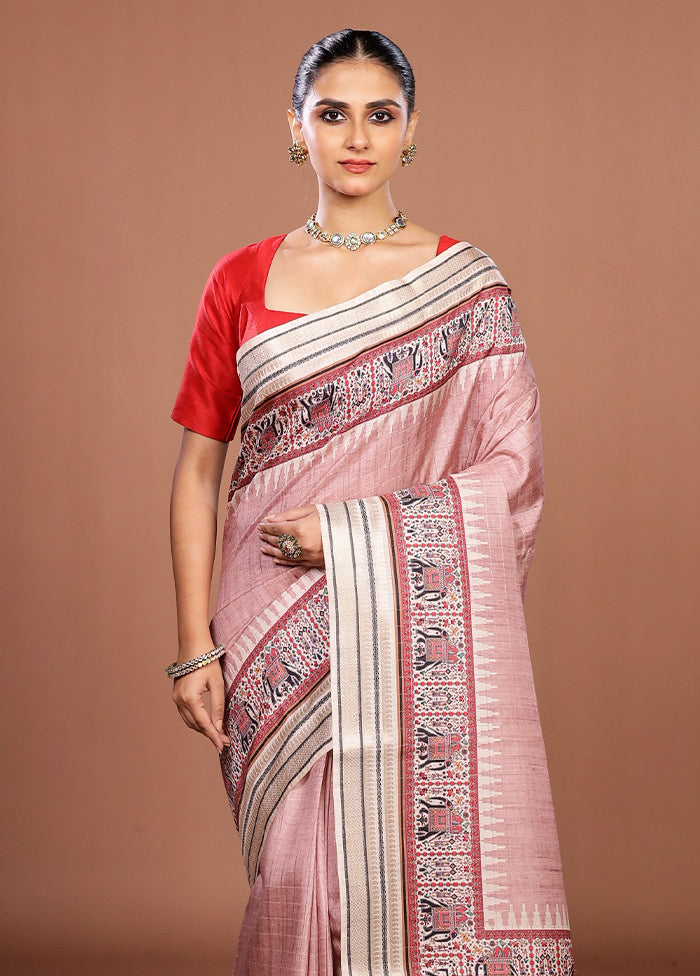 Pink Tussar Silk Saree With Blouse Piece