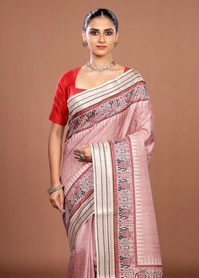 Pink Tussar Silk Saree With Blouse Piece