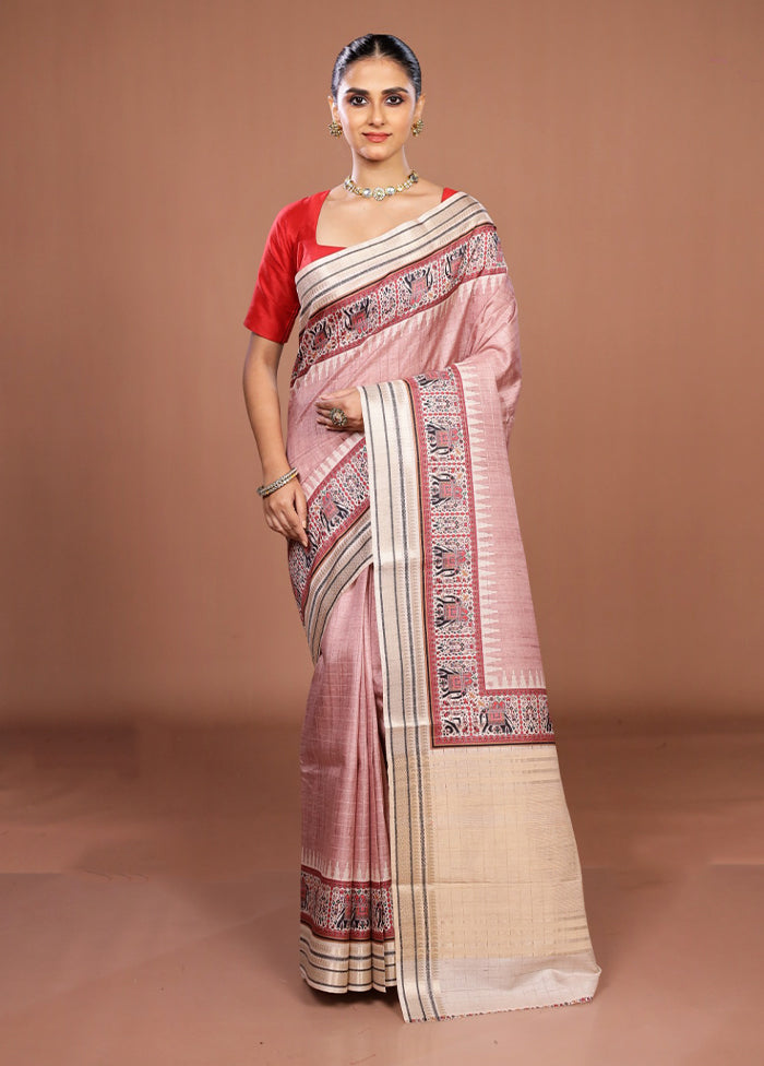 Pink Tussar Silk Saree With Blouse Piece