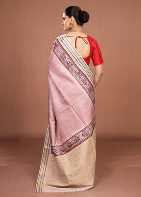 Pink Tussar Silk Saree With Blouse Piece