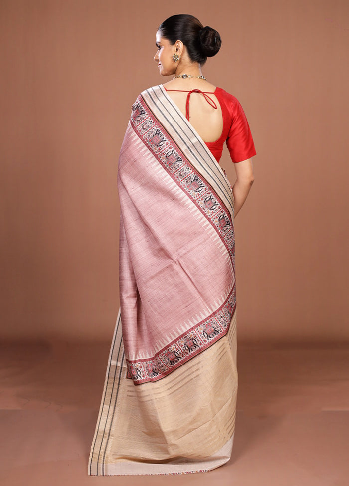 Pink Tussar Silk Saree With Blouse Piece