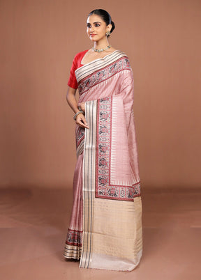 Pink Tussar Silk Saree With Blouse Piece