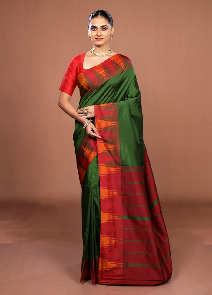 Green Kanjivaram Silk Saree With Blouse Piece