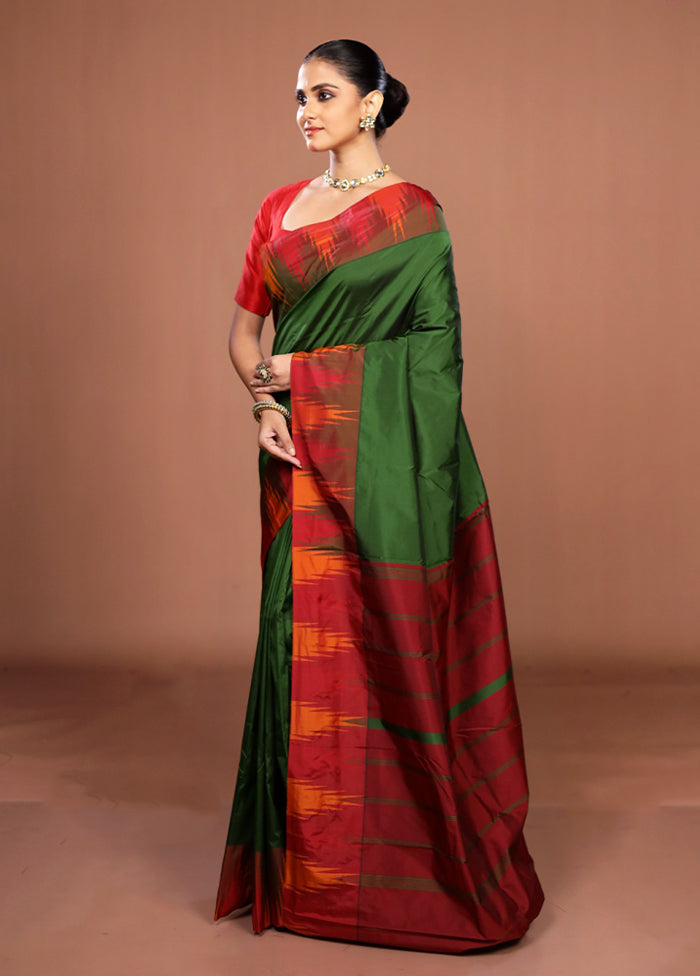Green Kanjivaram Silk Saree With Blouse Piece