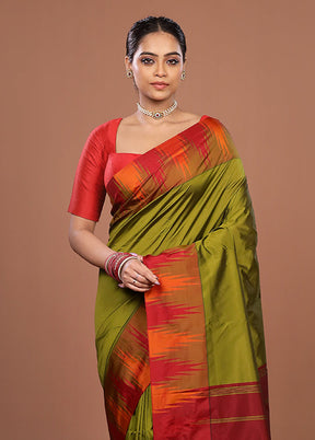 Green Kanjivaram Silk Saree With Blouse Piece