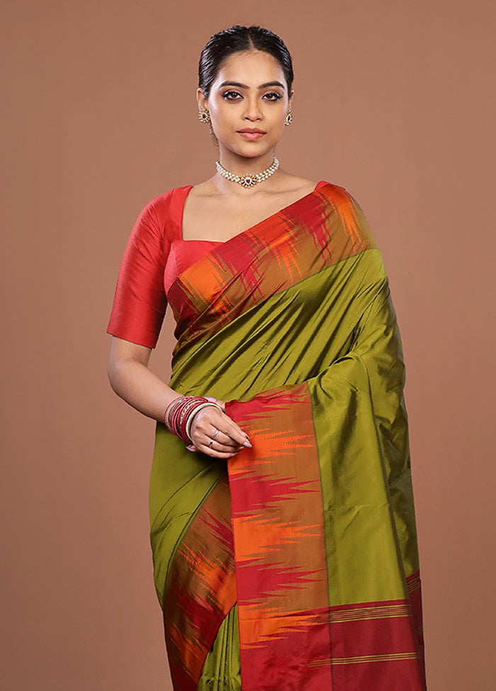 Green Kanjivaram Silk Saree With Blouse Piece