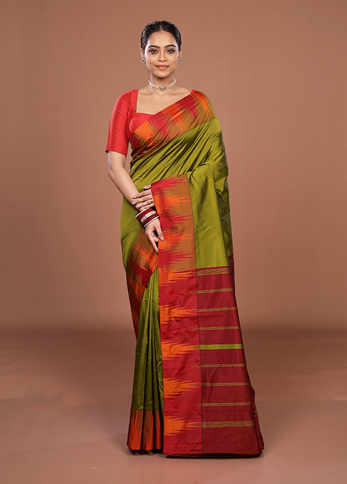 Green Kanjivaram Silk Saree With Blouse Piece