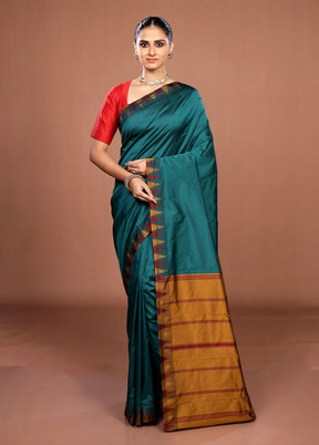 Blue Kanjivaram Silk Saree With Blouse Piece
