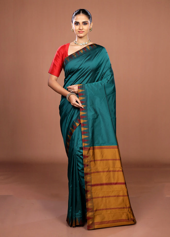 Blue Kanjivaram Silk Saree With Blouse Piece