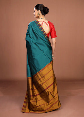 Blue Kanjivaram Silk Saree With Blouse Piece