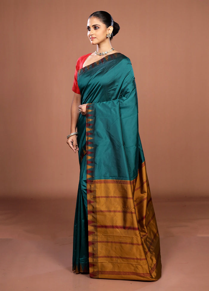 Blue Kanjivaram Silk Saree With Blouse Piece