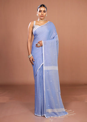 Blue Matka Silk Saree With Blouse Piece