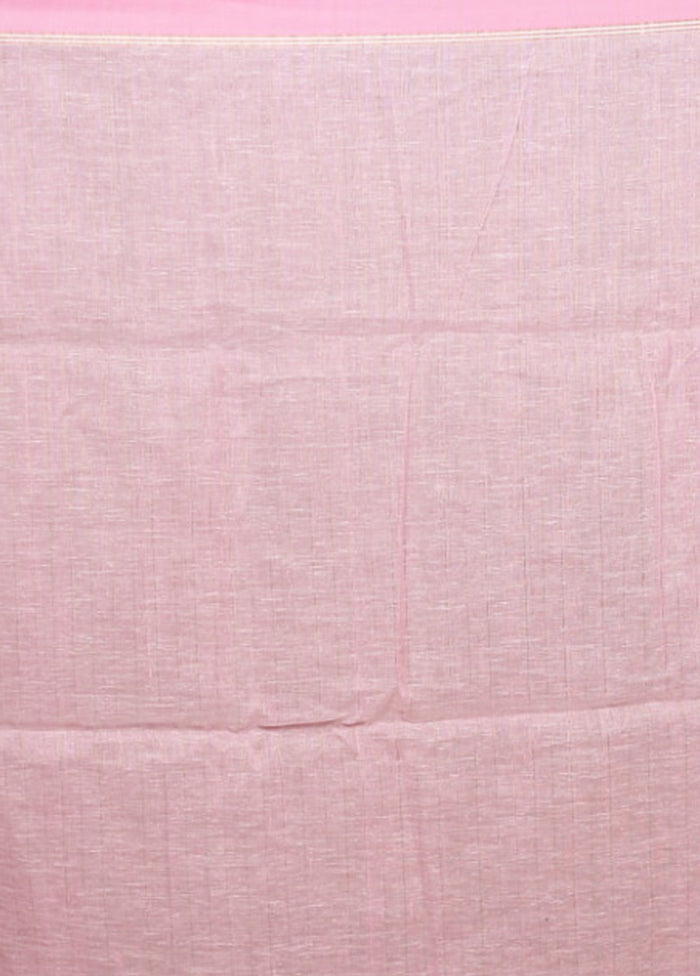Pink Handloom Linen Pure Silk Saree With Blouse Piece