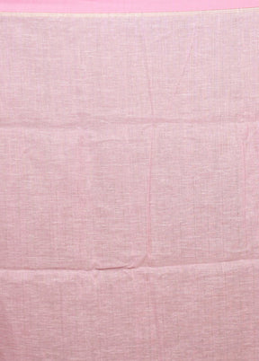 Pink Handloom Linen Pure Silk Saree With Blouse Piece