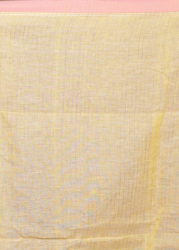 Yellow Handloom Linen Pure Silk Saree With Blouse Piece