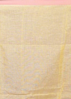 Yellow Handloom Linen Pure Silk Saree With Blouse Piece