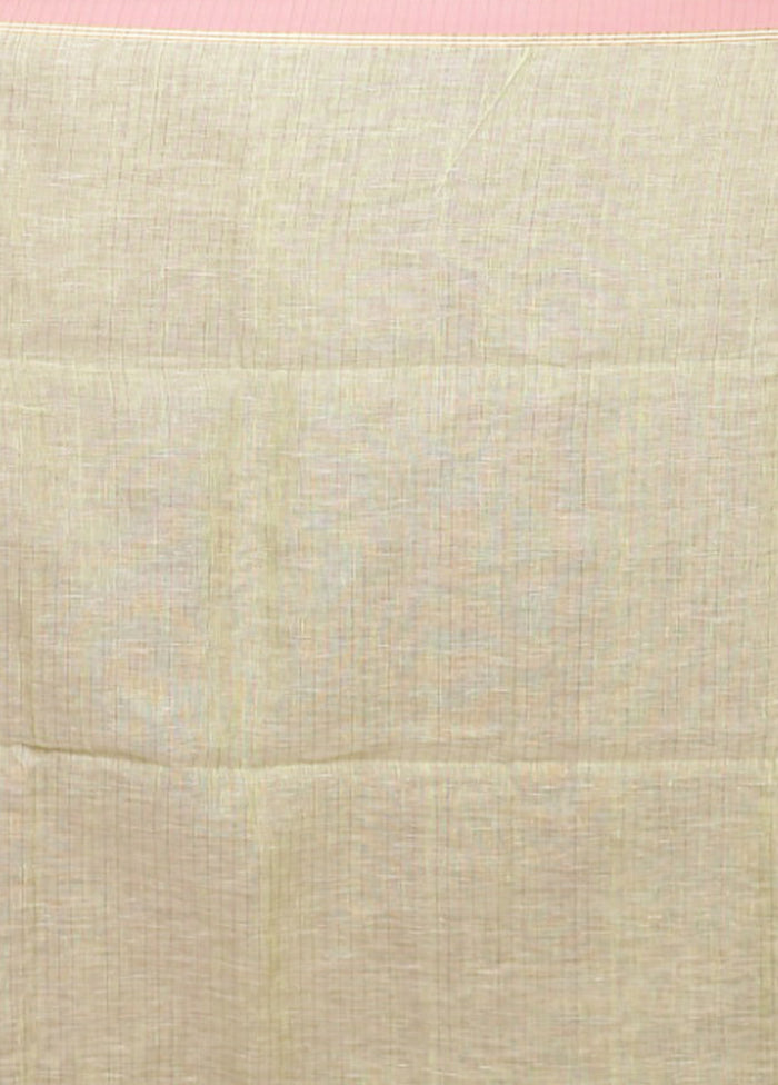Green Handloom Linen Pure Silk Saree With Blouse Piece