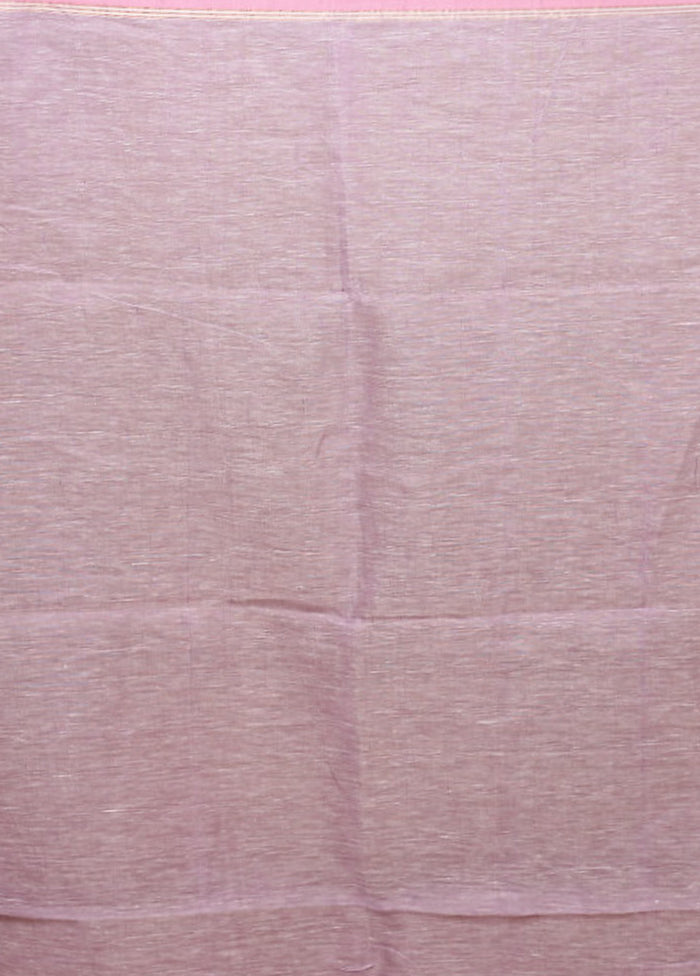 Purple Handloom Linen Pure Silk Saree With Blouse Piece