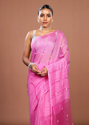 Pink Matka Silk Saree With Blouse Piece