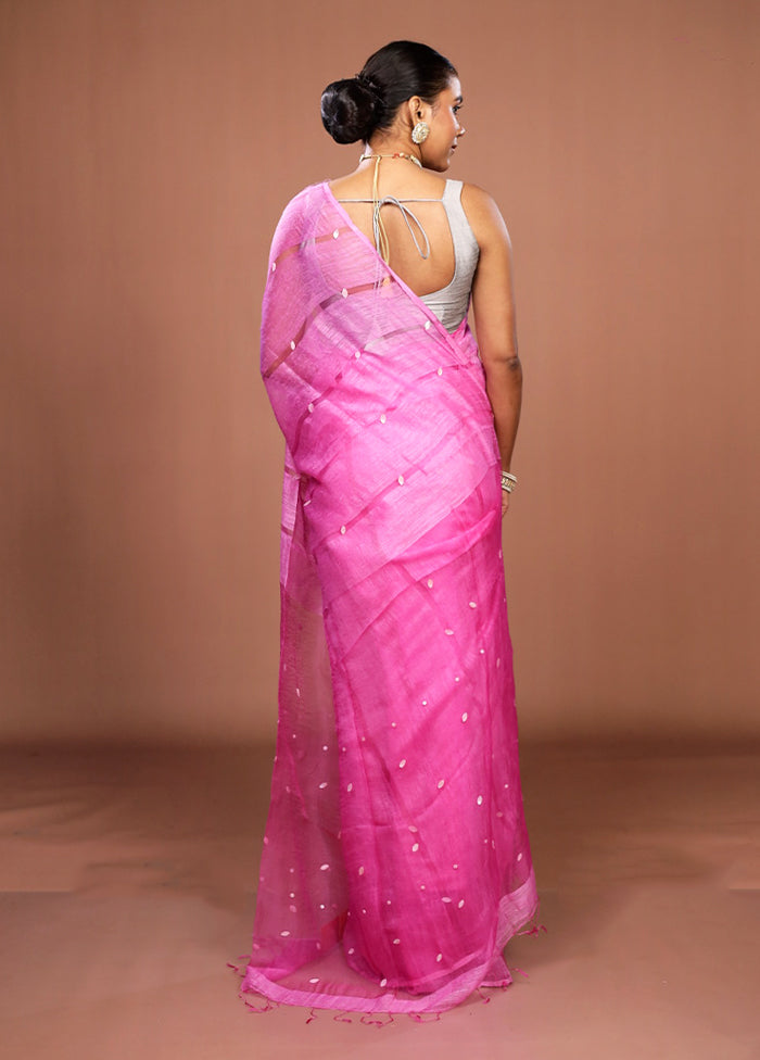 Pink Matka Silk Saree With Blouse Piece
