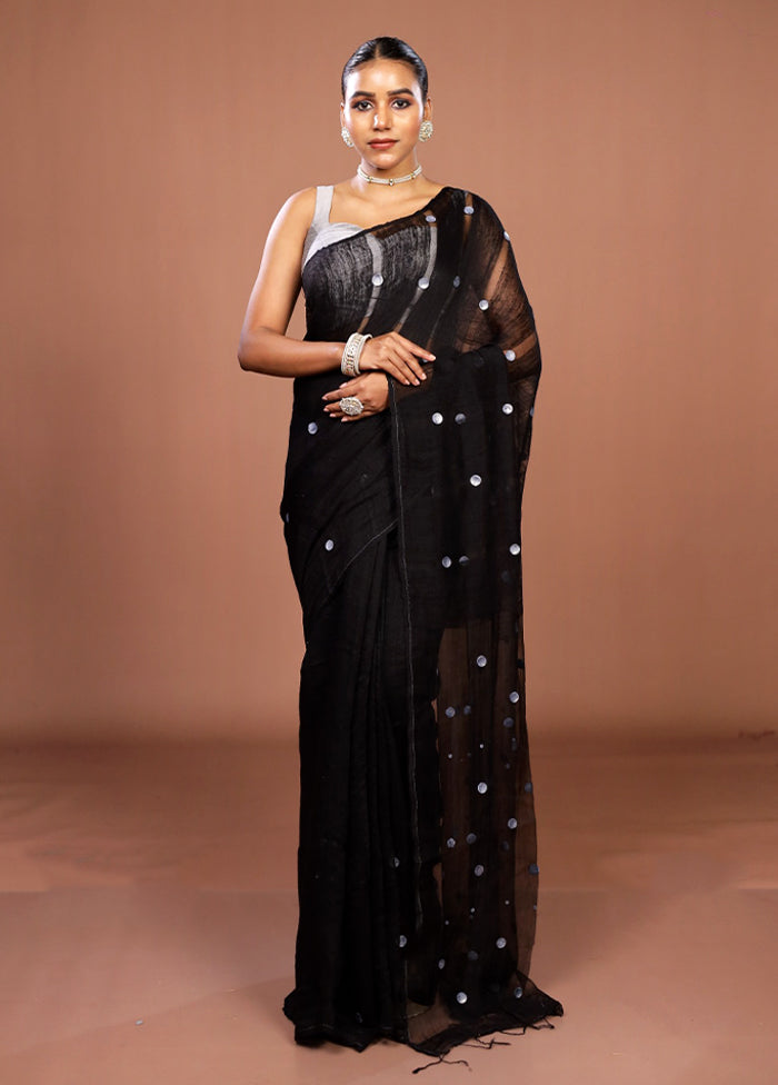 Black Matka Silk Saree With Blouse Piece