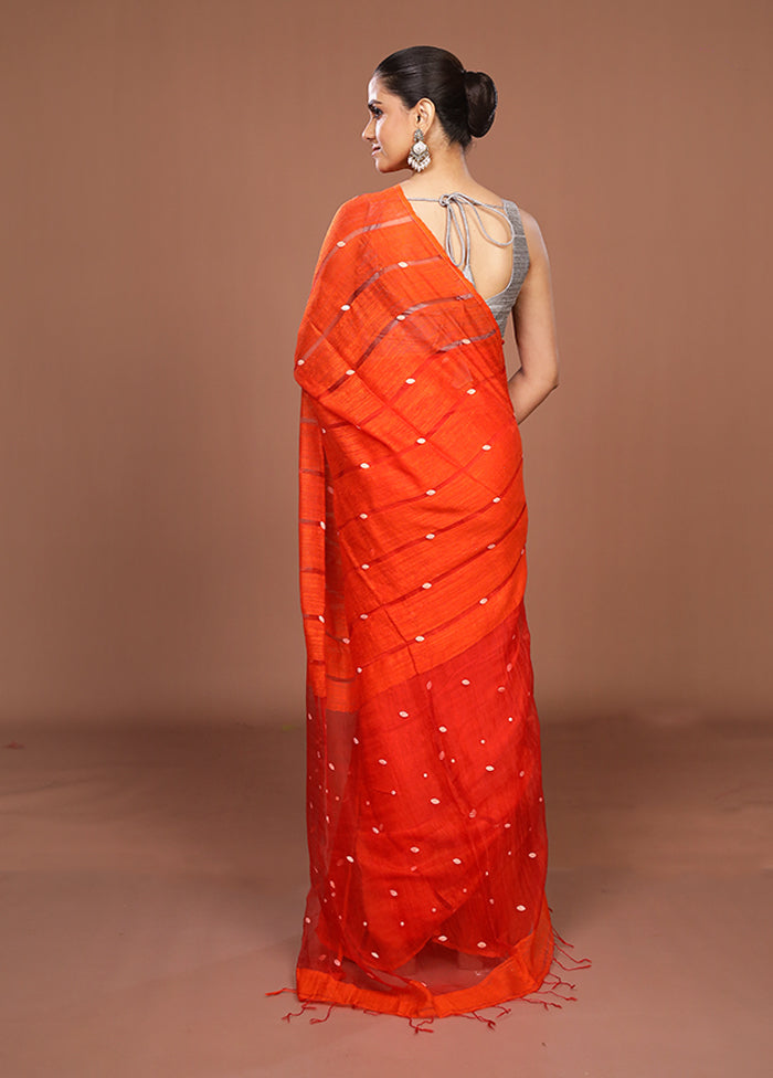 Rust Matka Silk Saree With Blouse Piece