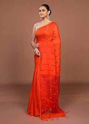 Rust Matka Silk Saree With Blouse Piece