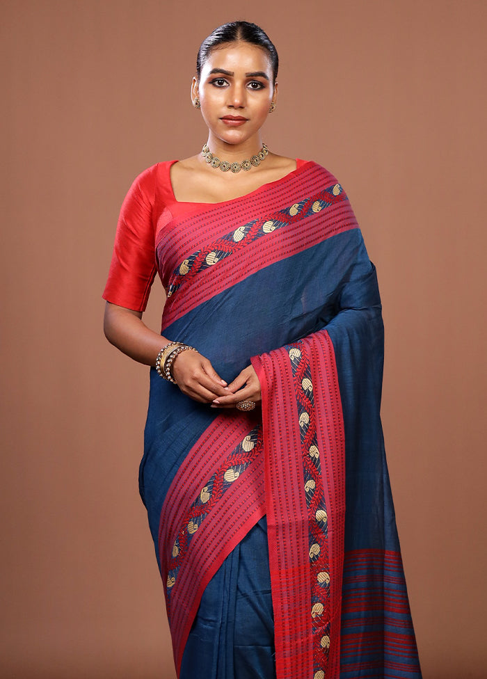 Blue Matka Silk Saree With Blouse Piece