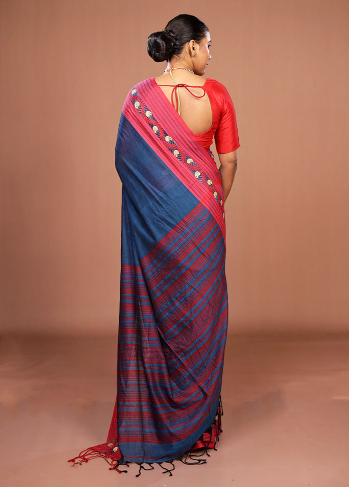 Blue Matka Silk Saree With Blouse Piece