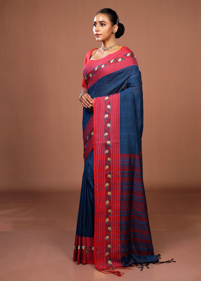 Blue Matka Silk Saree With Blouse Piece
