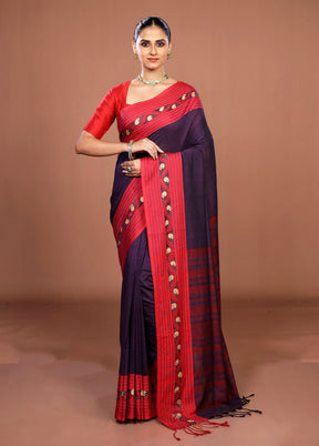 Purple Matka Silk Saree With Blouse Piece