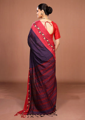 Purple Matka Silk Saree With Blouse Piece