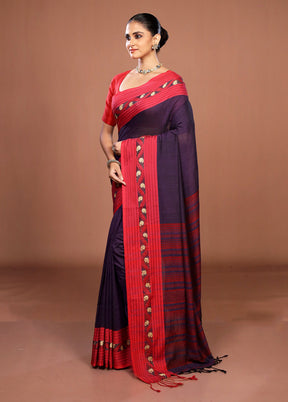 Purple Matka Silk Saree With Blouse Piece