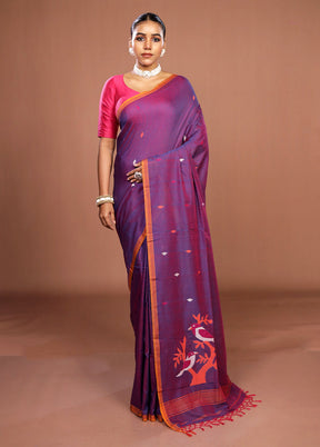 Purple Matka Silk Saree With Blouse Piece