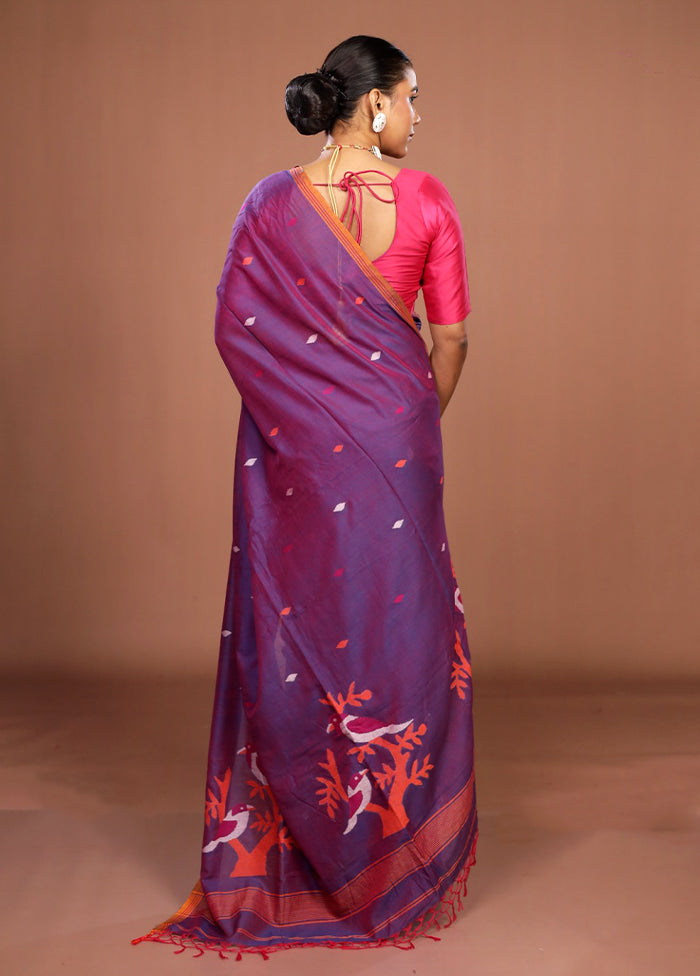 Purple Matka Silk Saree With Blouse Piece