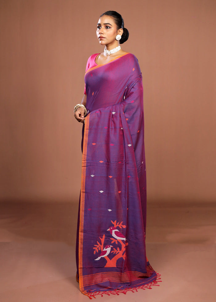 Purple Matka Silk Saree With Blouse Piece