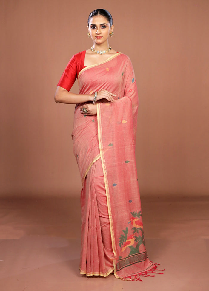 Pink Matka Silk Saree With Blouse Piece