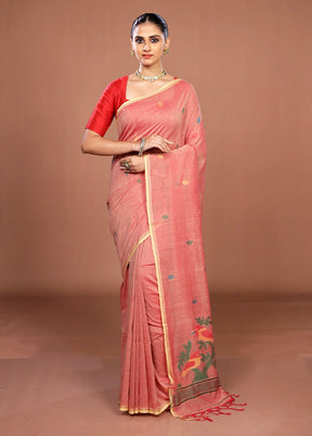 Pink Matka Silk Saree With Blouse Piece