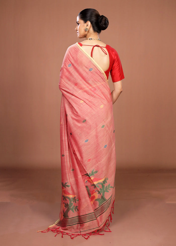 Pink Matka Silk Saree With Blouse Piece
