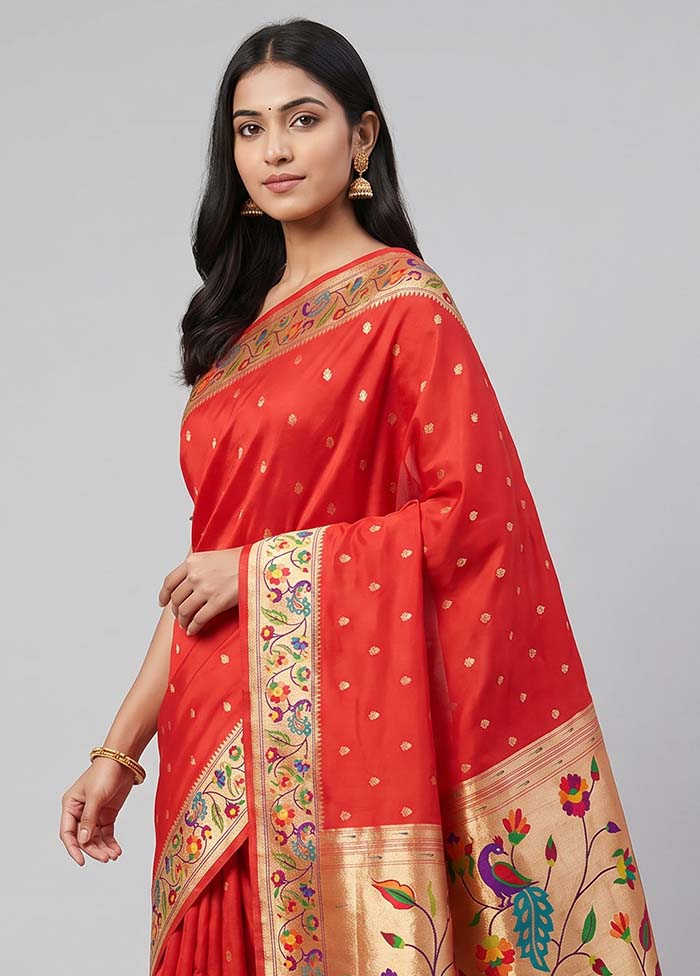 Red Dupion Silk Saree With Blouse Piece