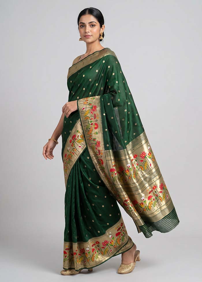 Green Dupion Silk Saree With Blouse Piece