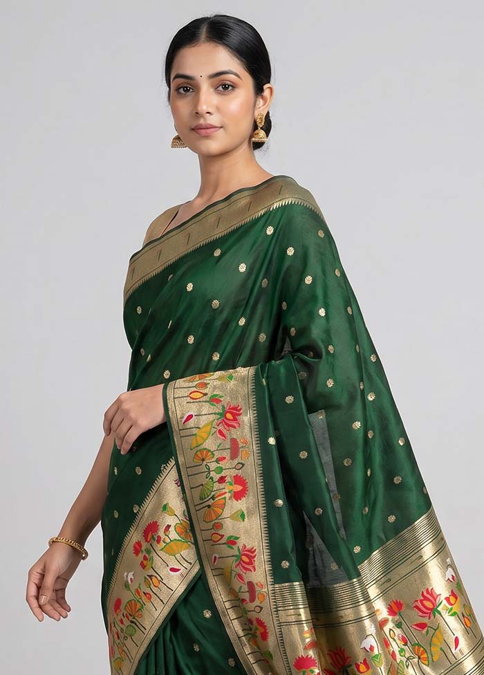 Green Dupion Silk Saree With Blouse Piece