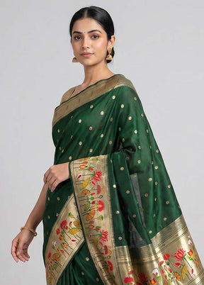 Green Dupion Silk Saree With Blouse Piece