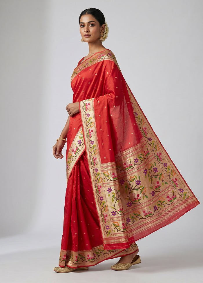 Red Dupion Silk Saree With Blouse Piece