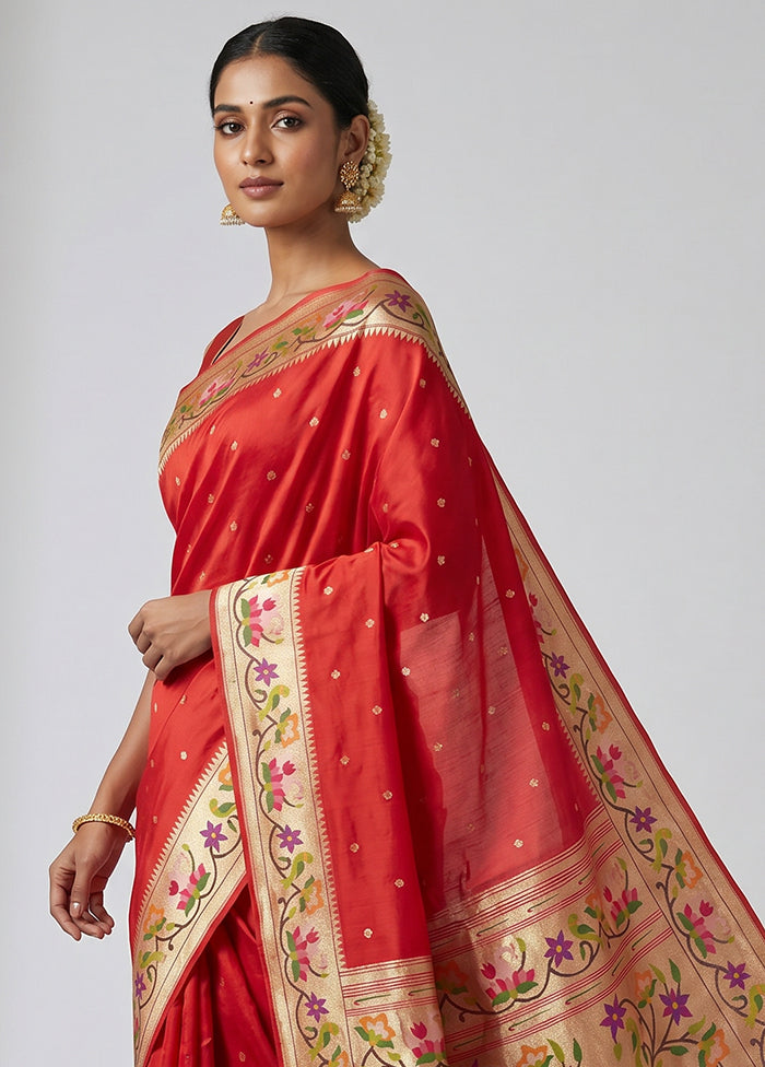 Red Dupion Silk Saree With Blouse Piece