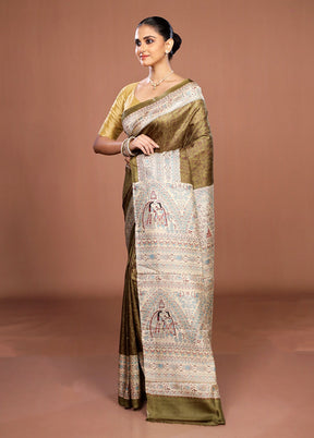 Green Printed Pure Silk Saree Without Blouse Piece