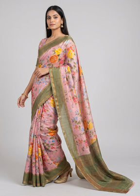 Pink Handloom Tussar Pure Silk Saree With Blouse Piece